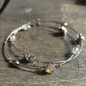 Vintage Set‎ 2 Bangle Bracelets Art Deco Style Silver Pearl & AB gemstones